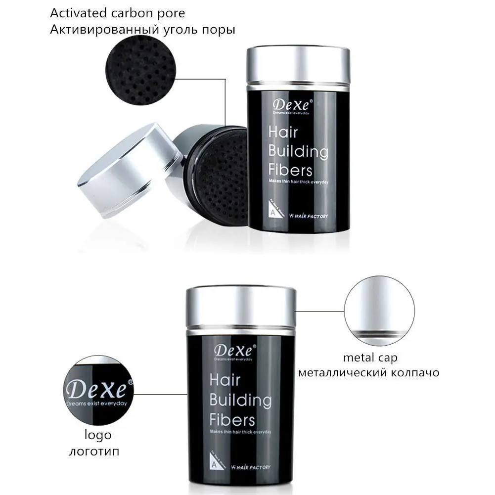 This image shows black hair thickening fibers, a hair loss treatment for men and women who want to achieve natural, thick, beautiful-looking hair with just one application.