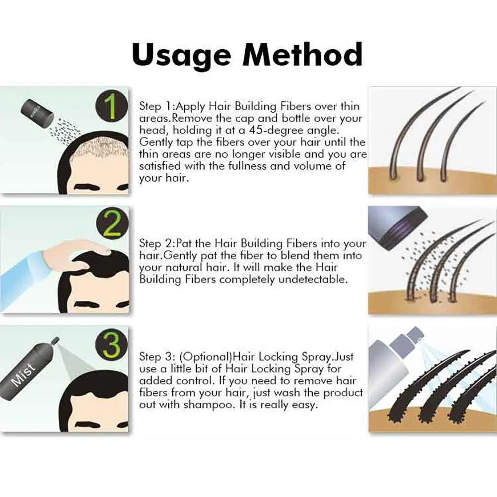 This image shows black hair thickening fibers, a hair loss treatment for men and women who want to achieve natural, thick, beautiful-looking hair with just one application.