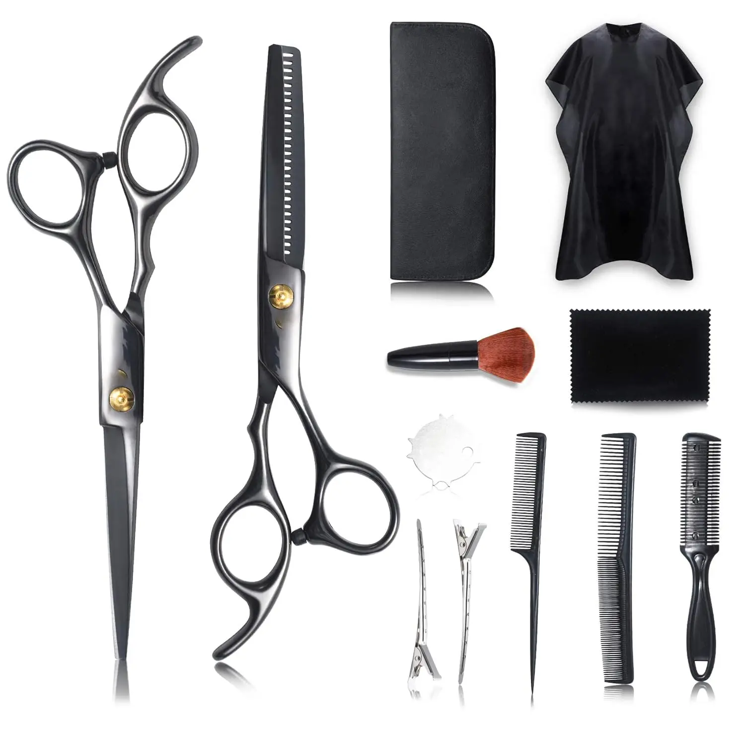 Excefore 12-piece haircut scissors kit with thinning shears and accessories for professional home salon barber use.