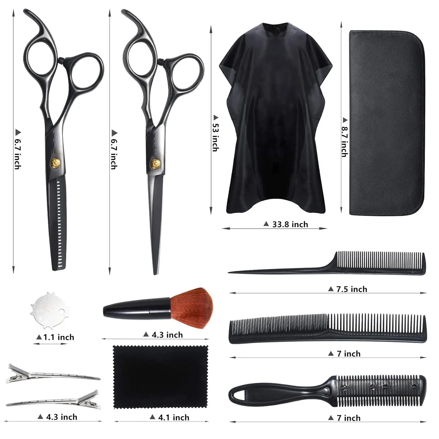Excefore 12-piece haircut scissors kit with thinning shears and accessories for professional home salon barber use.