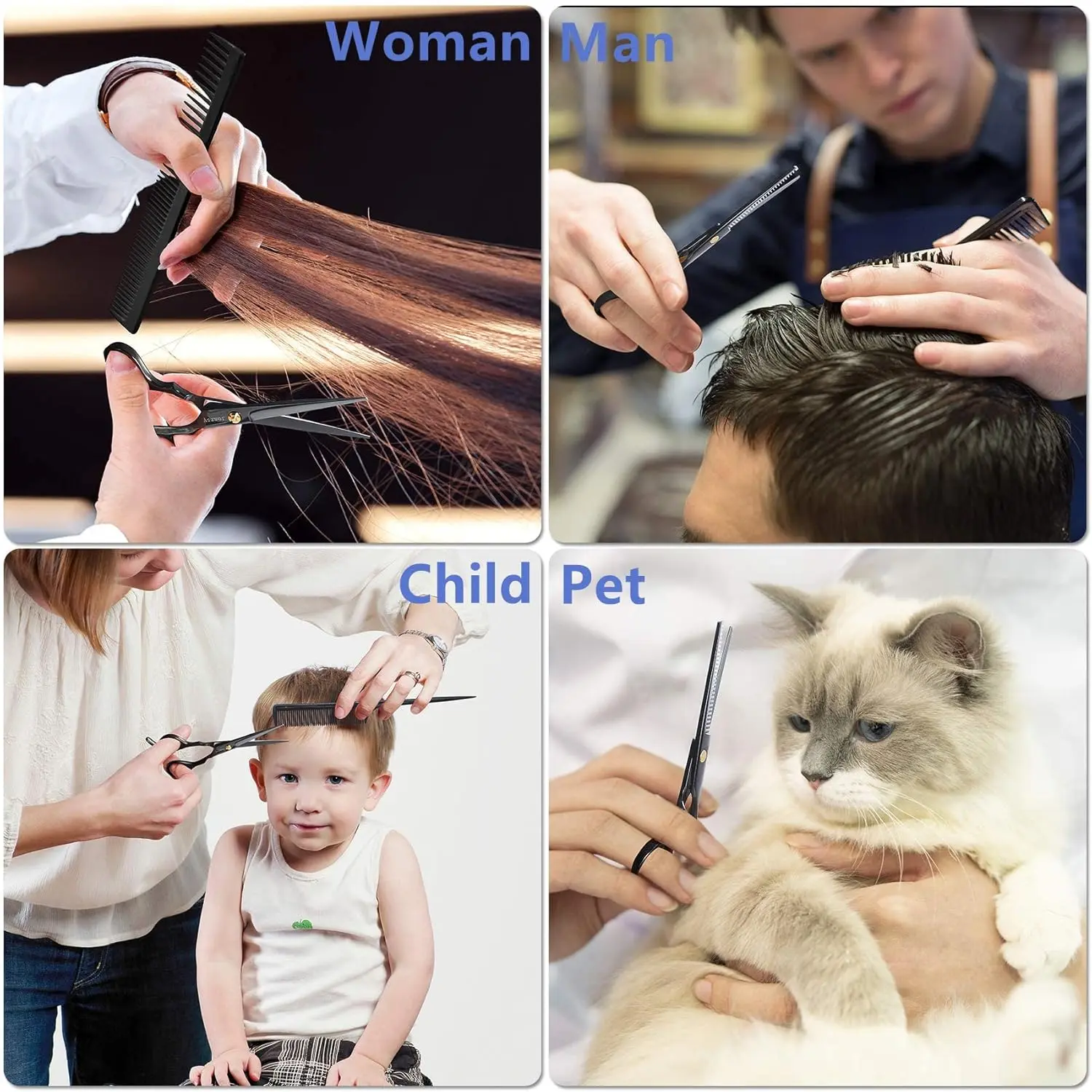 Excefore 12-piece haircut scissors kit with thinning shears and accessories for professional home salon barber use.