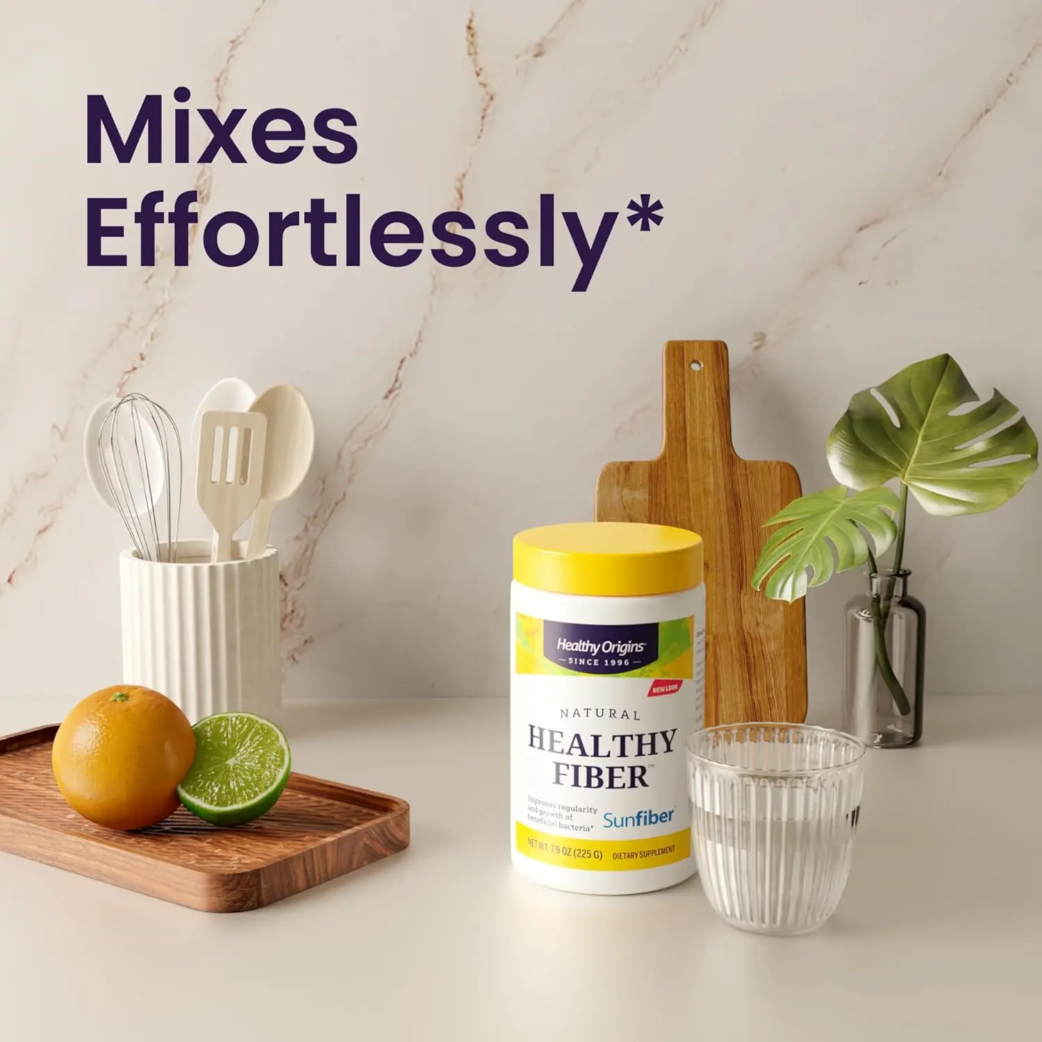 Healthy Origins plant-based fiber powder supplement supports digestive health and promotes gut regularity for both women and men.