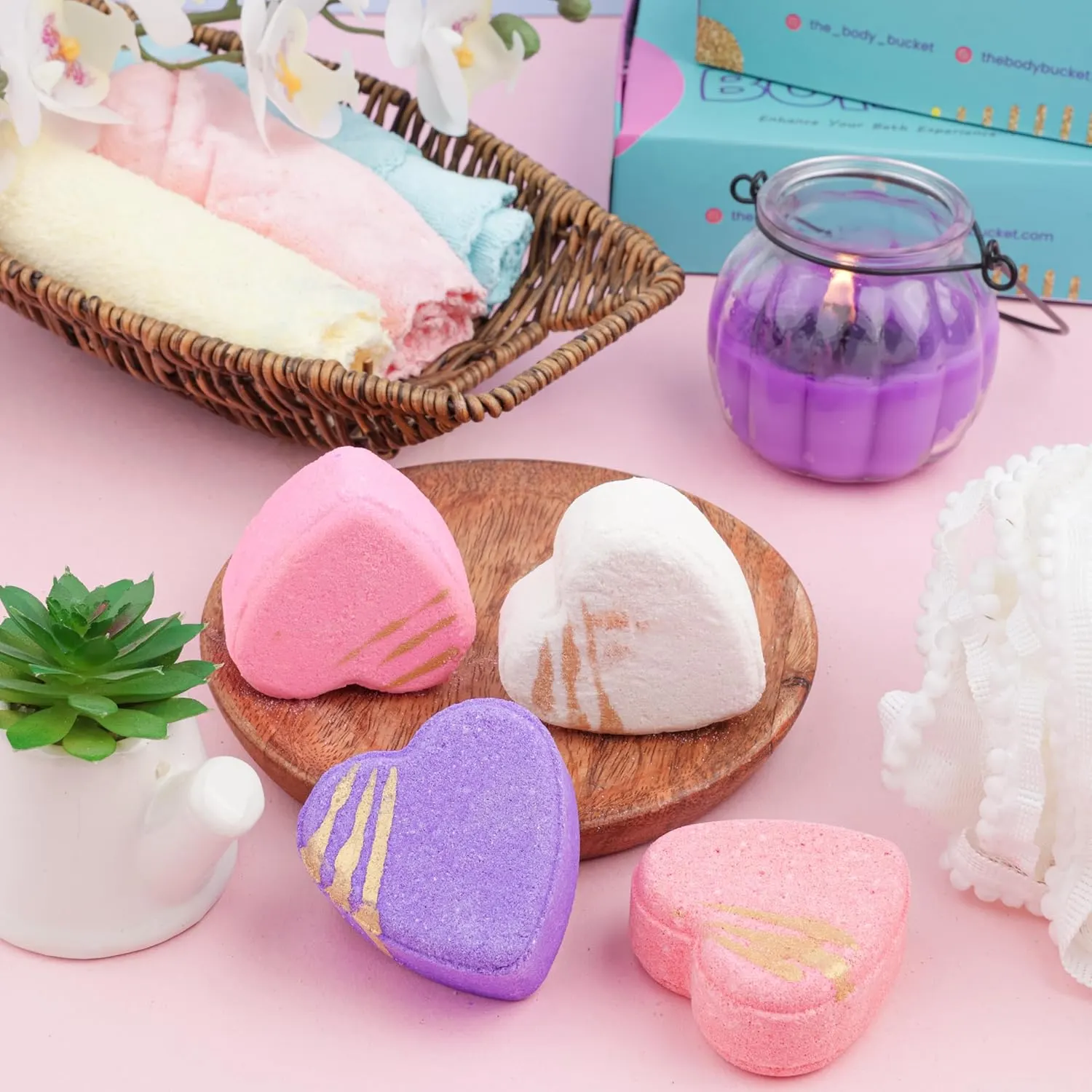 Heart Bath Bombs Set - Rose, Jasmine, Lavender (4 Pack) - Image 6