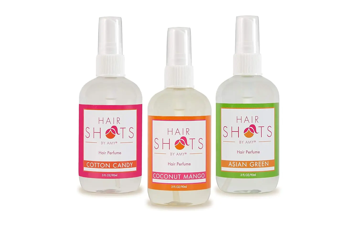 This bundle features three heat activated hair fragrances: Cotton Candy, Coconut Mango, and Asian Green, designed to leave hair smelling fresh all day and deter lice.