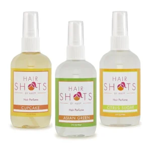 This Touch Of Sweetness bundle includes three heat activated hair fragrances: Cupcake, Asian Green, and Citrus Sugar, perfect for adding a delightful scent to all hair types, extensions, and wigs.