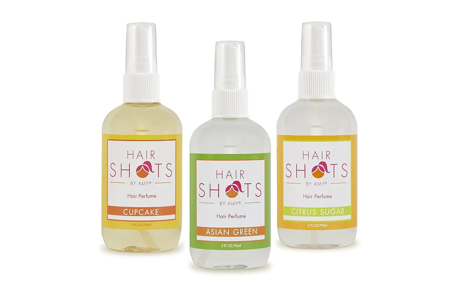 This Touch Of Sweetness bundle includes three heat activated hair fragrances: Cupcake, Asian Green, and Citrus Sugar, perfect for adding a delightful scent to all hair types, extensions, and wigs.