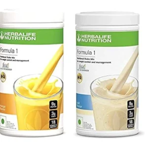 Two packs of Herbalife Formula 1 nutritional shake mix, in French Kulfi and Mango flavors, provide a healthy meal replacement for weight management and increased energy.