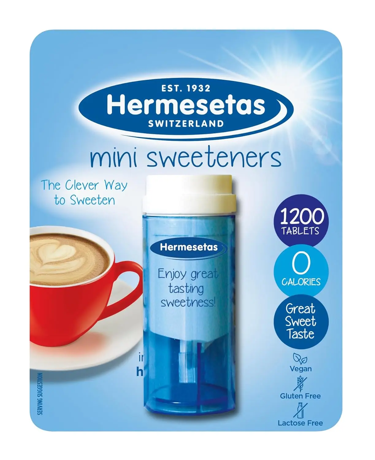 This is a package of 1200 Hermesetas original mini sweetener tablets, suitable for diabetics.