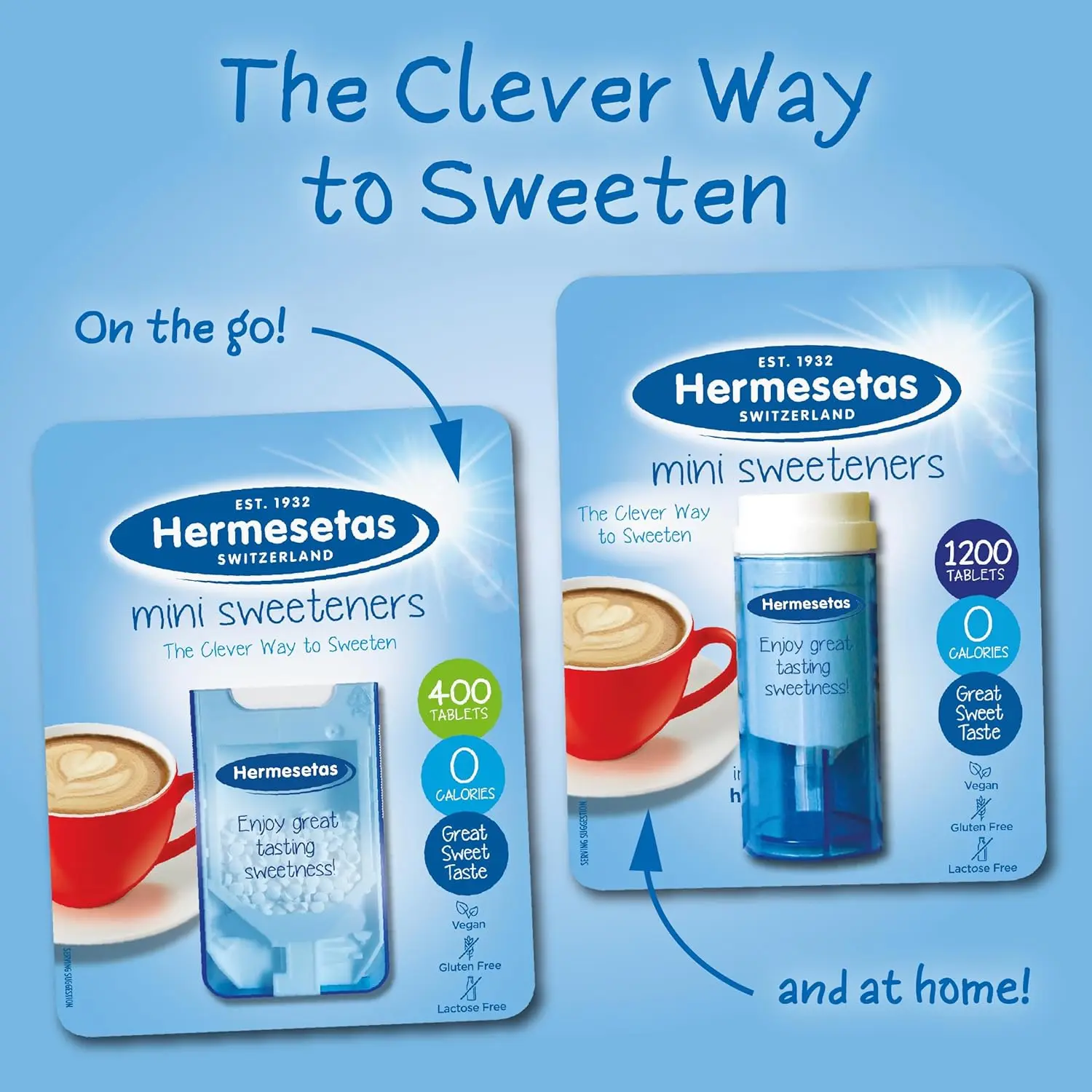 This is a package of 1200 Hermesetas original mini sweetener tablets, suitable for diabetics.