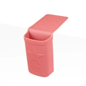 Heat resistant silicone hot iron holster protects countertops from curling irons and straighteners.