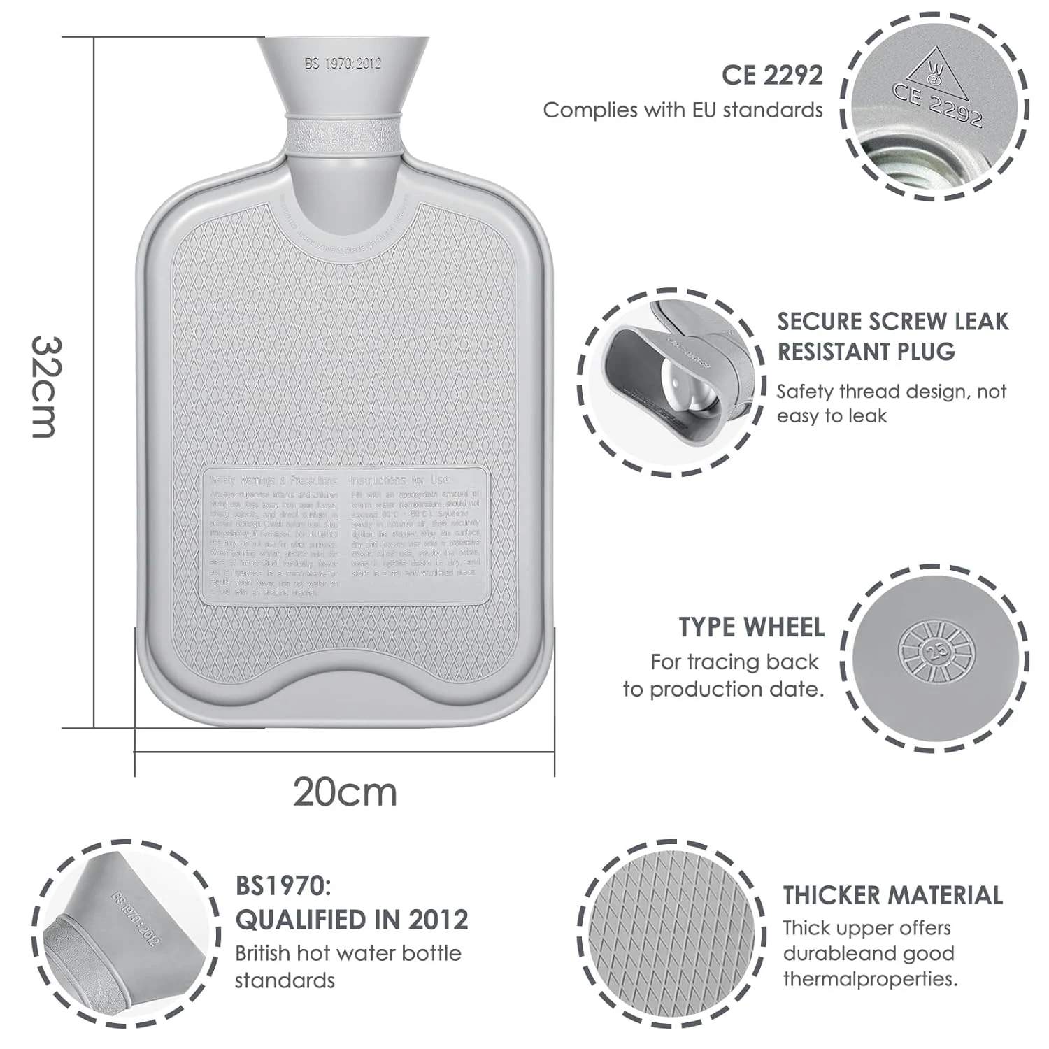 Hot Water Bottle with Kangaroo Pocket - 2L Grey - Image 2