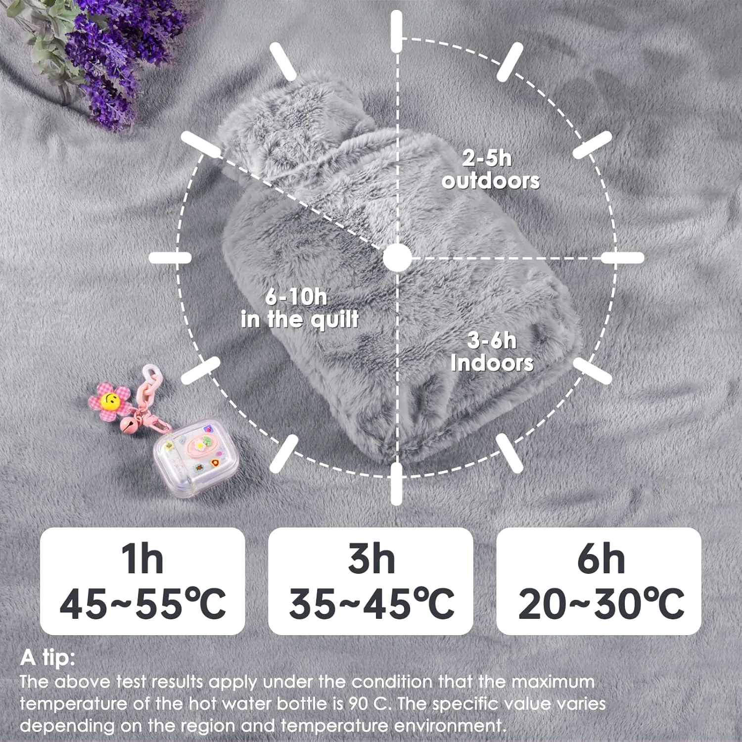 Hot Water Bottle with Kangaroo Pocket - 2L Grey - Image 6