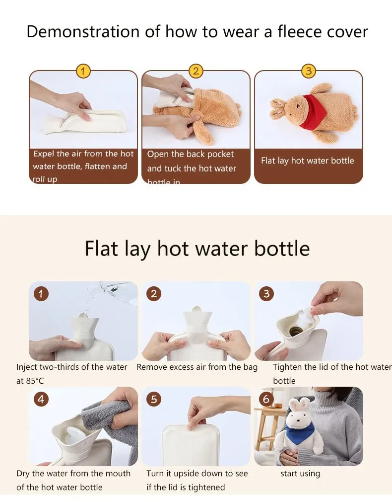 Cute Hot Water Bottle with Cover - White Rabbit - Image 6