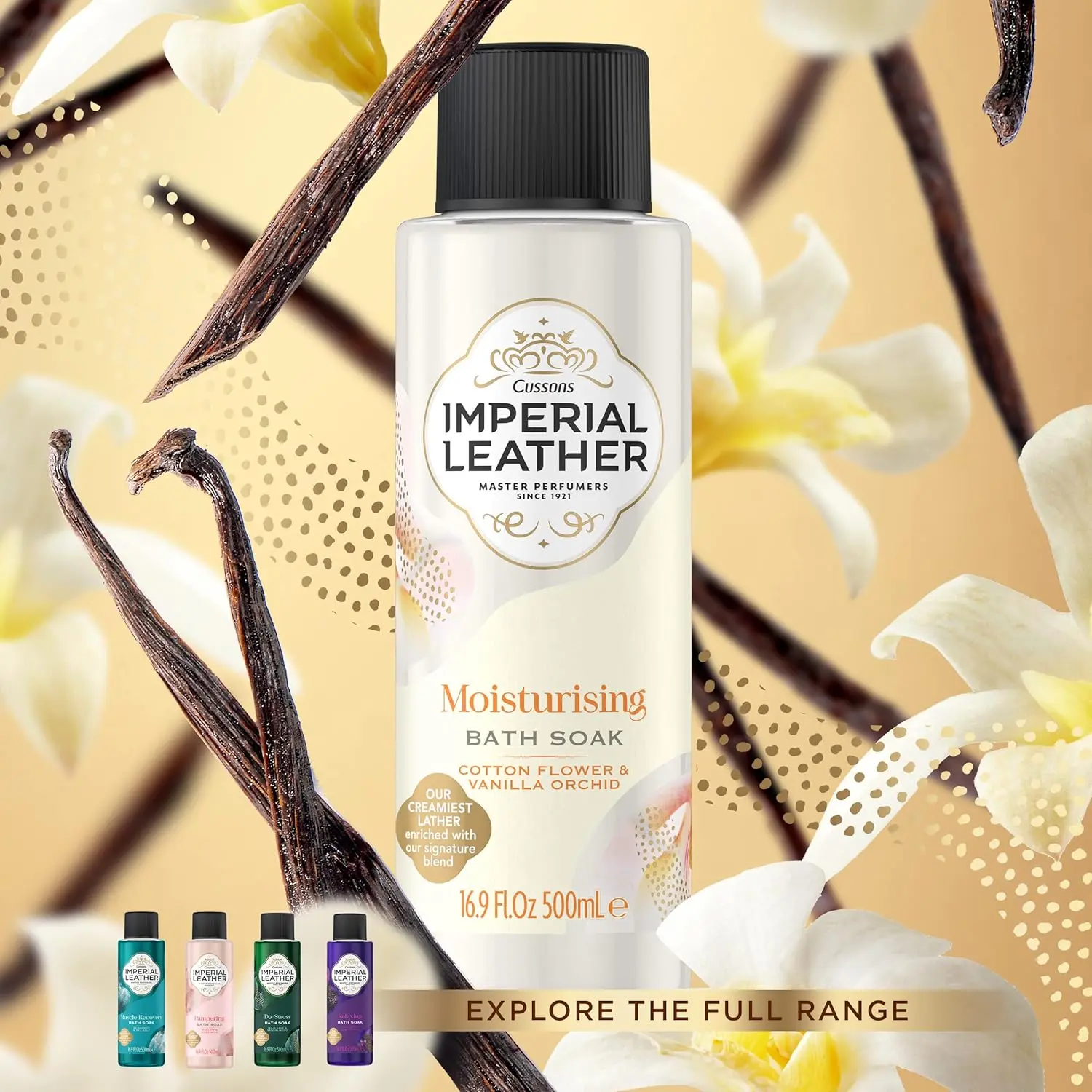 Four bottles of Imperial Leather Marshmallow and Rose Milk bath soak offer a pampering and fragrant bubble bath experience for soft and gentle skin care.