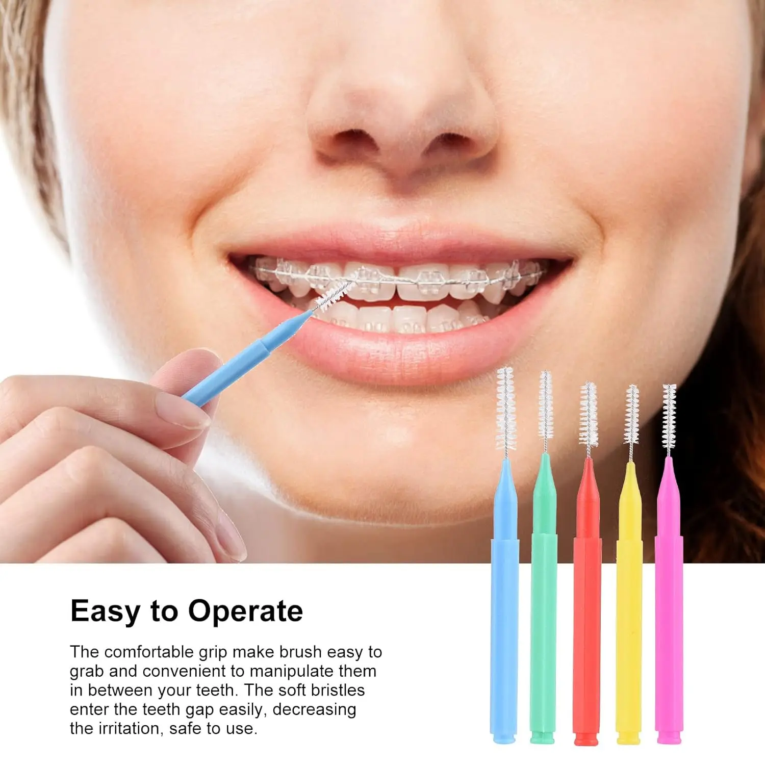 This set includes 100 colorful interdental brushes for cleaning between teeth and maintaining healthy gums, perfect for braces and daily oral hygiene.