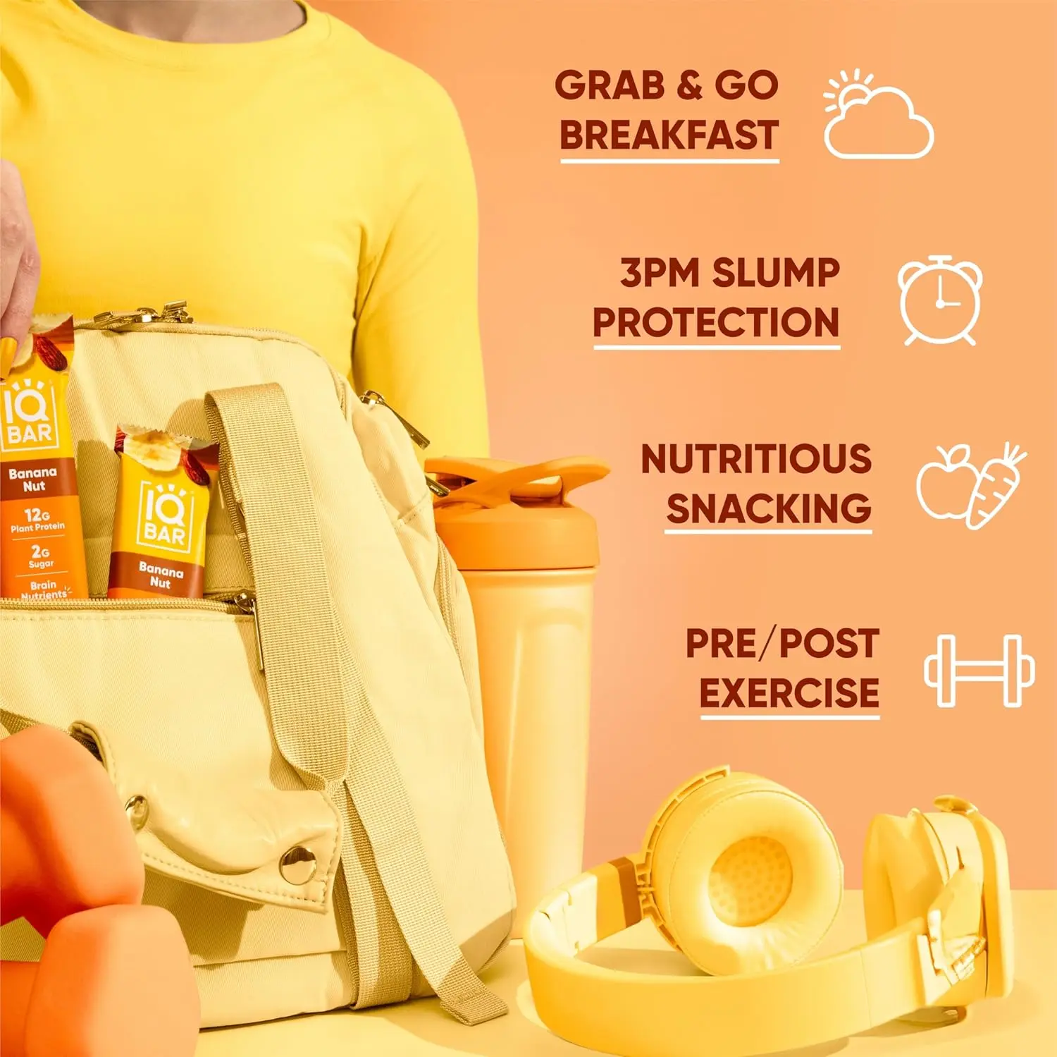 A box of IQBAR Banana Nut keto protein bars provides a healthy and delicious low-carb, vegan snack packed with brain-boosting nutrients and plant-based protein.