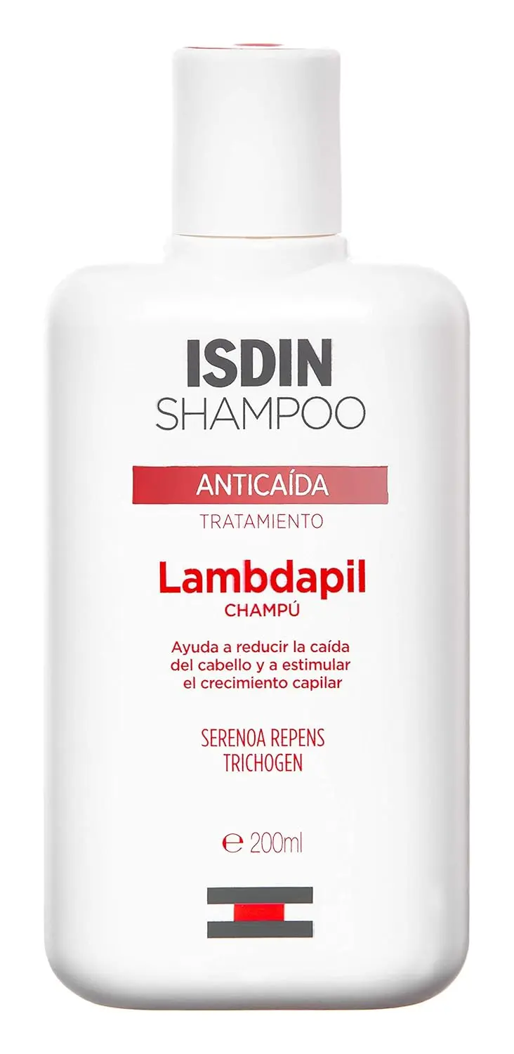 Isdin Lambdapil shampoo helps reduce hair loss and stimulate follicle growth for denser, stronger, and more voluminous hair in both men and women.