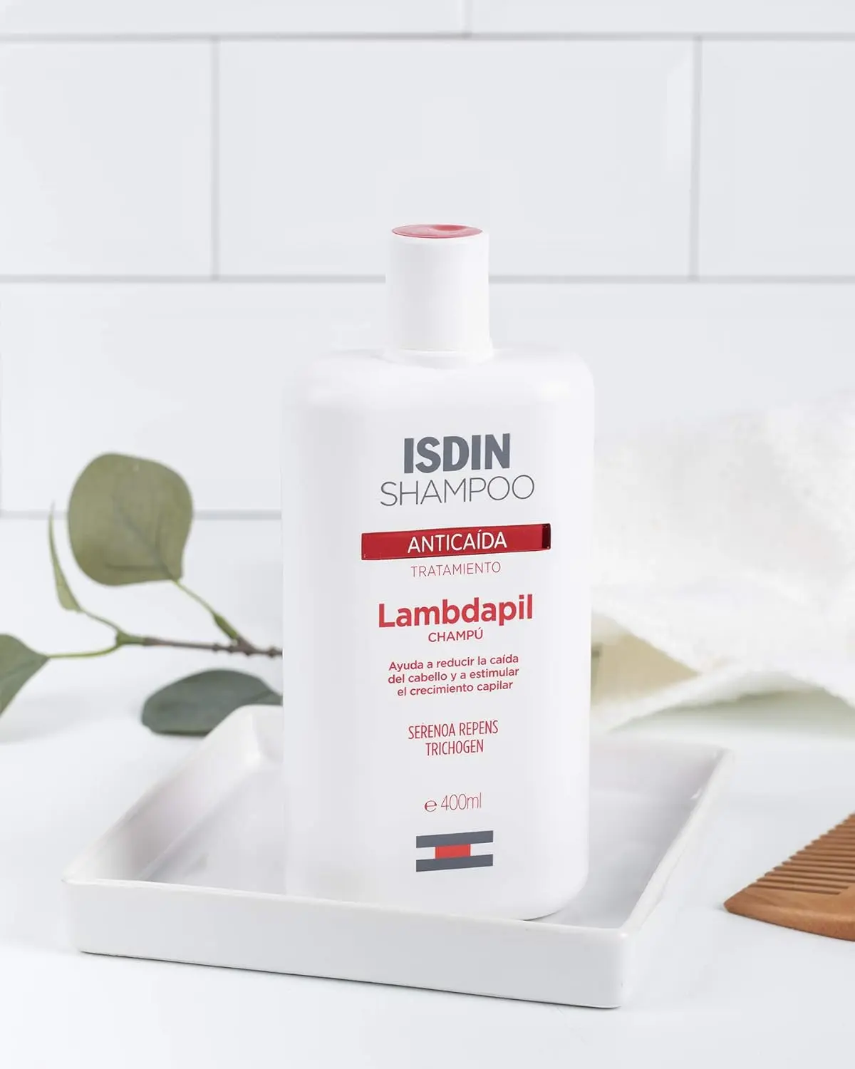 Isdin Lambdapil anti-hair loss shampoo with Serenos repens and Trichogen, helps stimulate follicle growth and provides density for men and women.