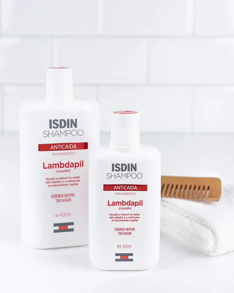 Isdin Lambdapil anti-hair loss shampoo with Serenos repens and Trichogen, helps stimulate follicle growth and provides density for men and women.