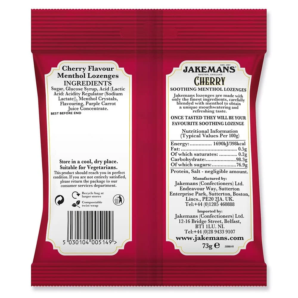 Jakemans Cherry Menthol Sweets 100g - Image 2