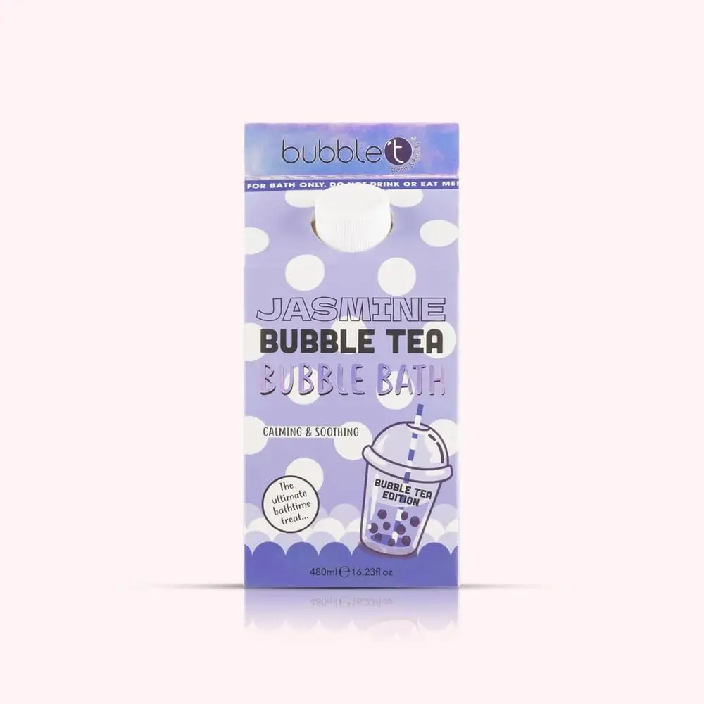 Indulge in a soothing jasmine-scented bubble bath milk, inspired by bubble tea, perfect for gentle cleansing and relaxation on all skin types.