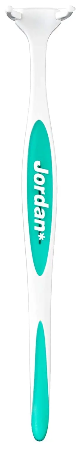 Jordan Easy Clean Flosser with assorted color handle and floss refills, designed to gently slide floss between teeth and easily clean back teeth with easy to change refills.