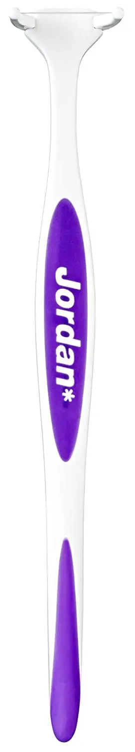 Jordan Easy Clean Flosser with assorted color handle and floss refills, designed to gently slide floss between teeth and easily clean back teeth with easy to change refills.