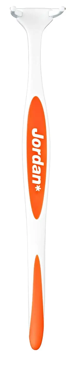 Jordan Easy Clean Flosser with assorted color handle and floss refills, designed to gently slide floss between teeth and easily clean back teeth with easy to change refills.