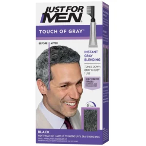 Just For Men Touch of Gray hair color gradually blends away some gray hairs, creating a natural salt and pepper look in just 5 minutes.