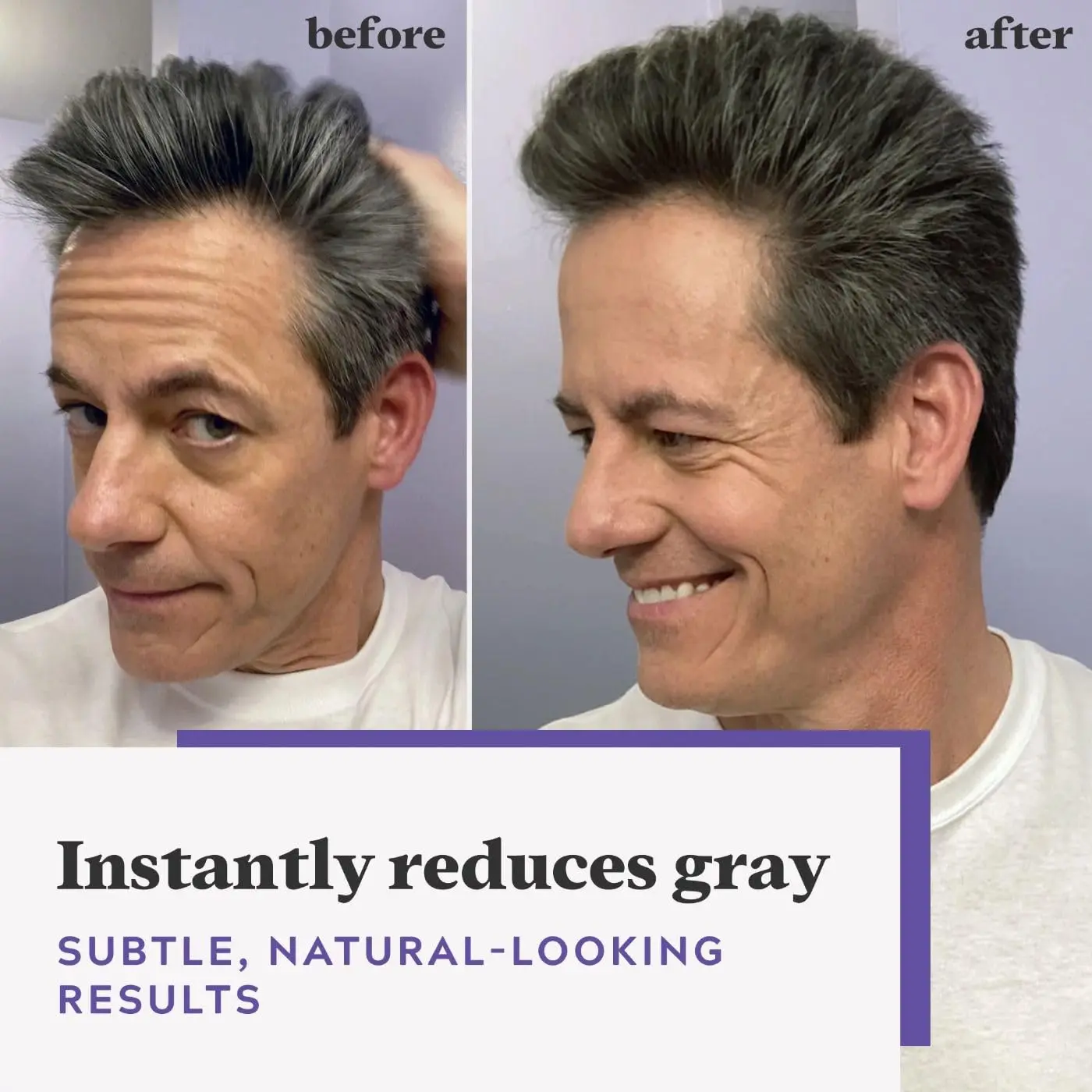 Just For Men Touch of Gray hair color gradually blends away some gray hairs, creating a natural salt and pepper look in just 5 minutes.