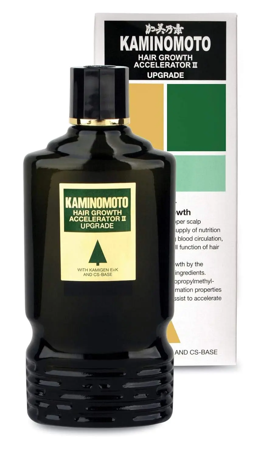 Kaminomoto Hair Growth Accelerator II promotes hair regrowth and fights hair loss, restoring scalp function and preventing dandruff on normal hair and skin.