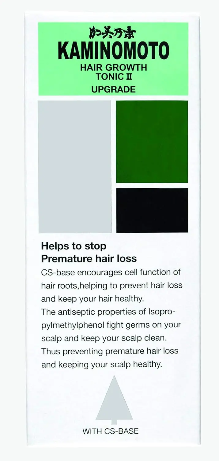 Kaminomoto Hair Growth Tonic II in 180ml bottle to fortify hair fibres, cleanse the scalp, and help stop premature hair loss for healthy hair.