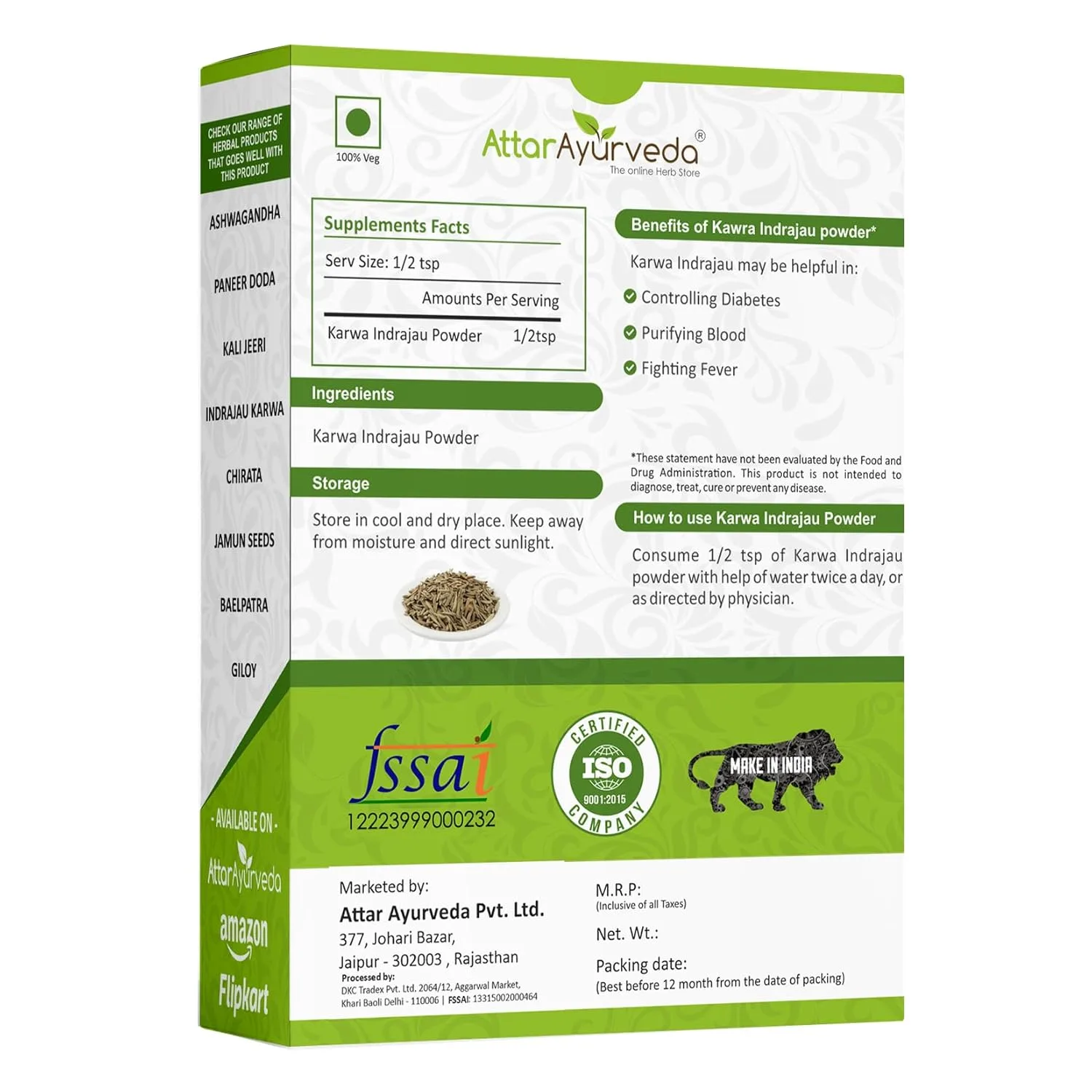 Karva Indrajau Powder - Holarrhena Pubescens - Attar Ayurveda - Image 2