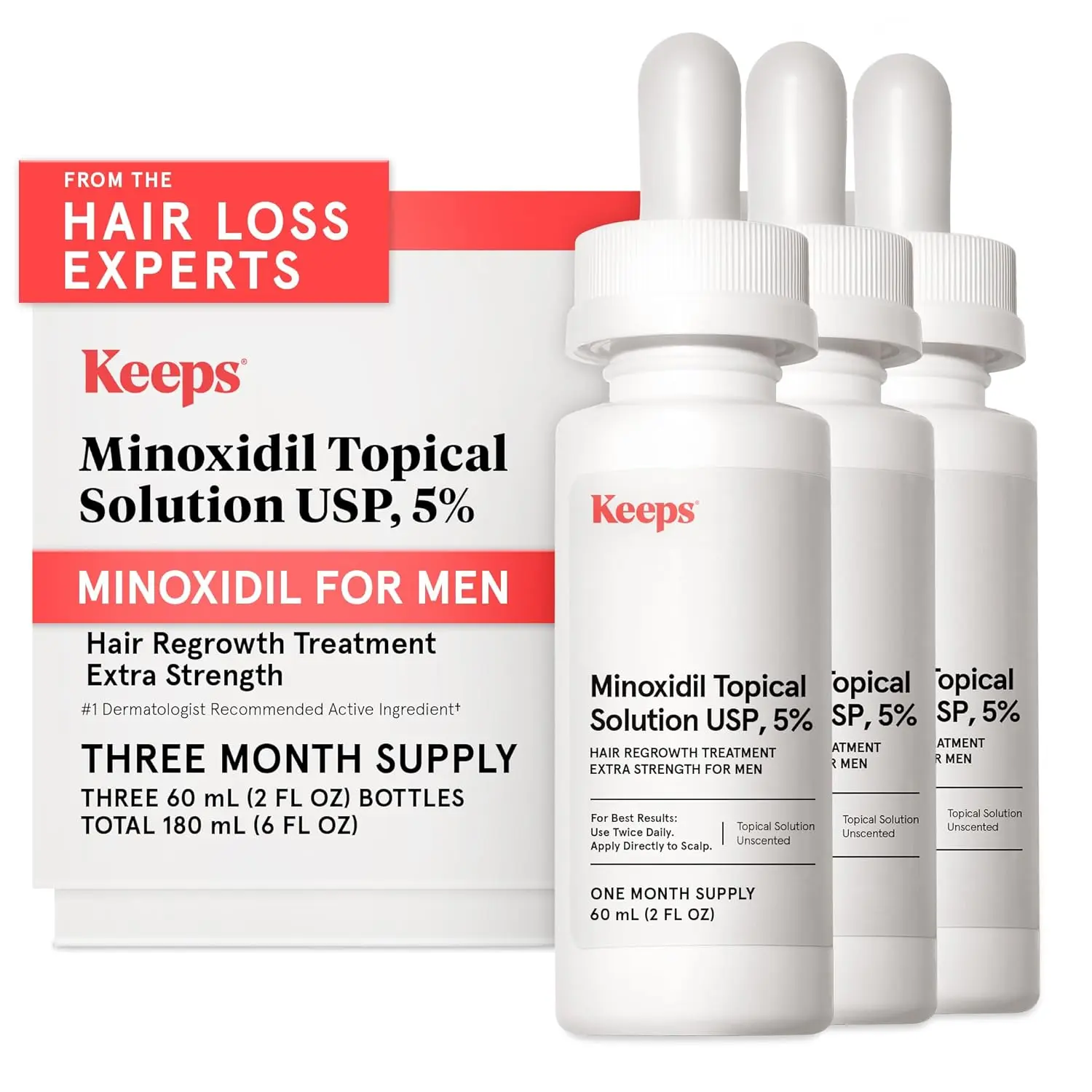 Keeps 5% minoxidil hair growth serum supports hair regrowth for men experiencing thinning hair and hair loss, especially at the crown.