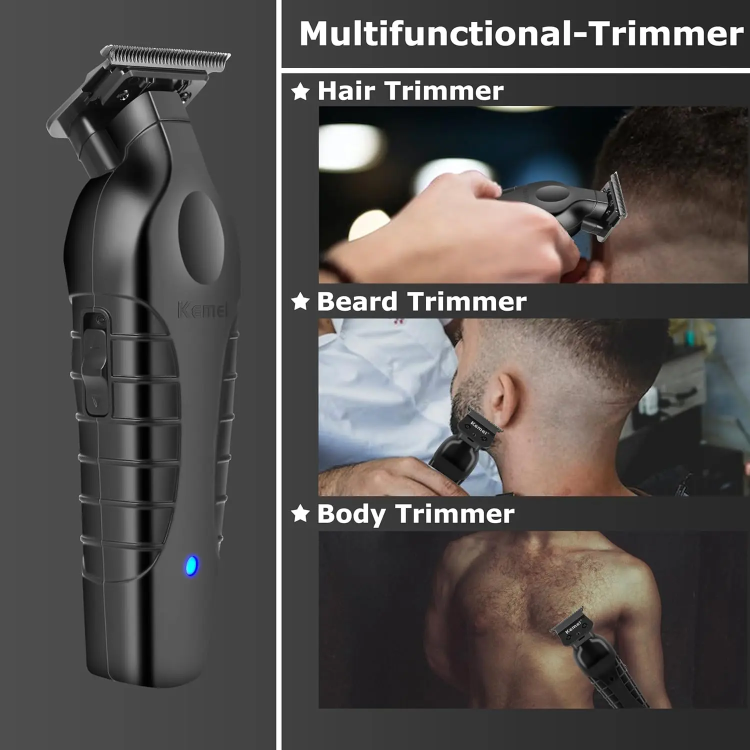 The Kemei 2299 professional cordless hair and beard trimmer provides barber-grade precision with a long-lasting rechargeable battery and quiet, powerful motor.