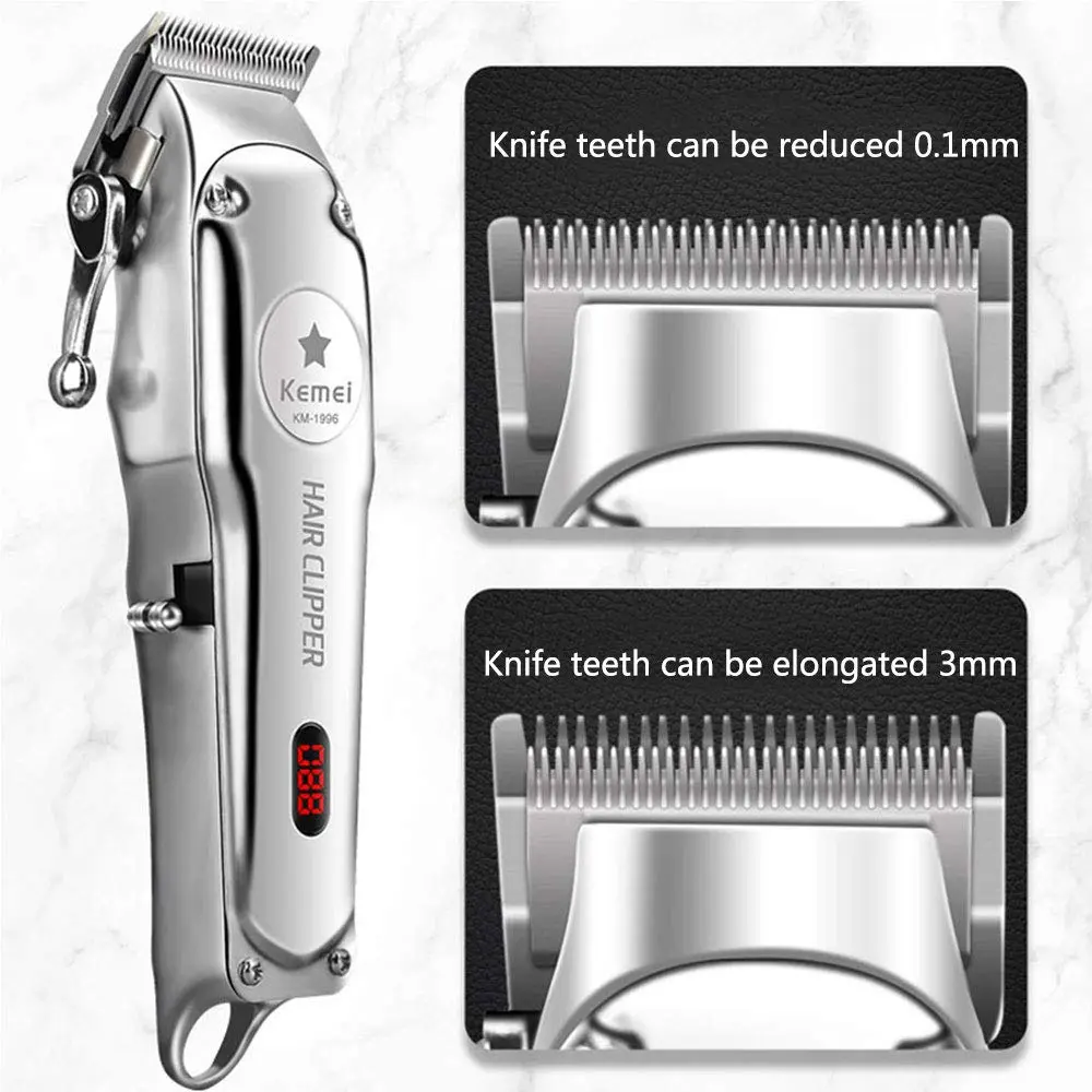 Kemei professional cordless hair clippers for men provide barbers and stylists with a smooth, sharp, and precise haircutting experience.