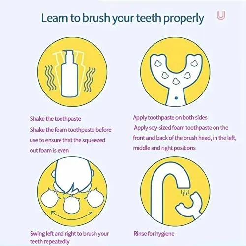 Pink astronaut-themed U-shaped electric toothbrush for kids ages 2-7, providing 360-degree cleaning and six vibration modes.