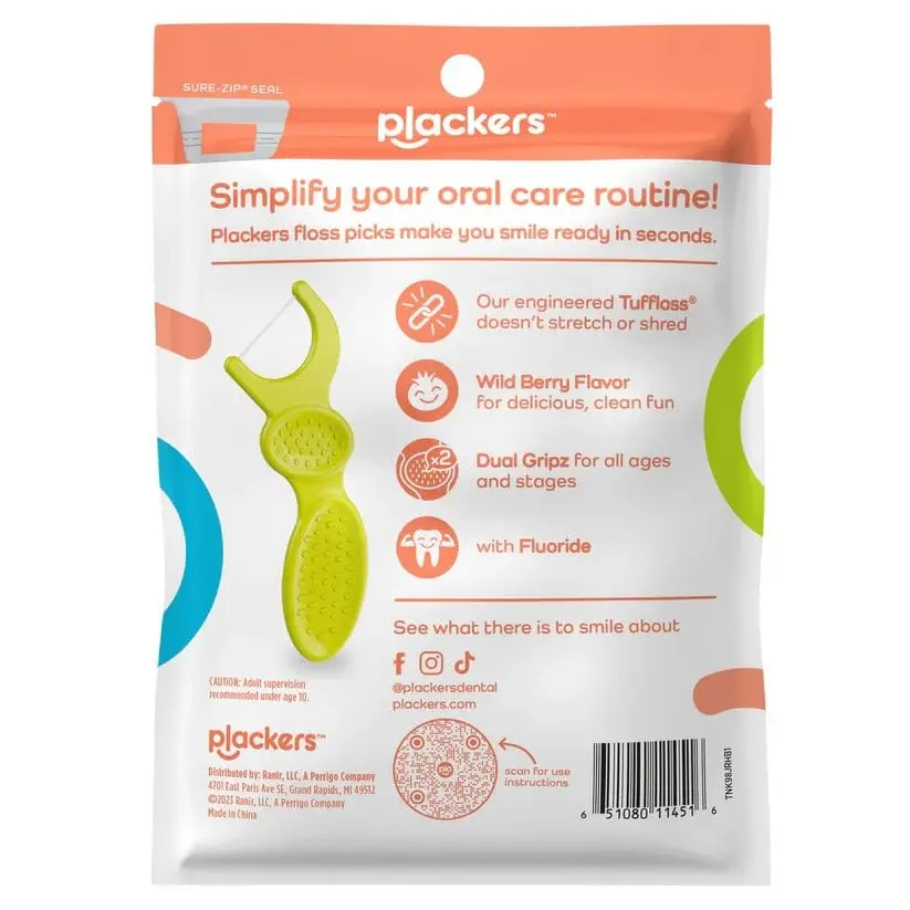 These fun, fruit smoothie swirl kids' flossers feature easy-grip handles and strong floss for effective dental cleaning between children's teeth.