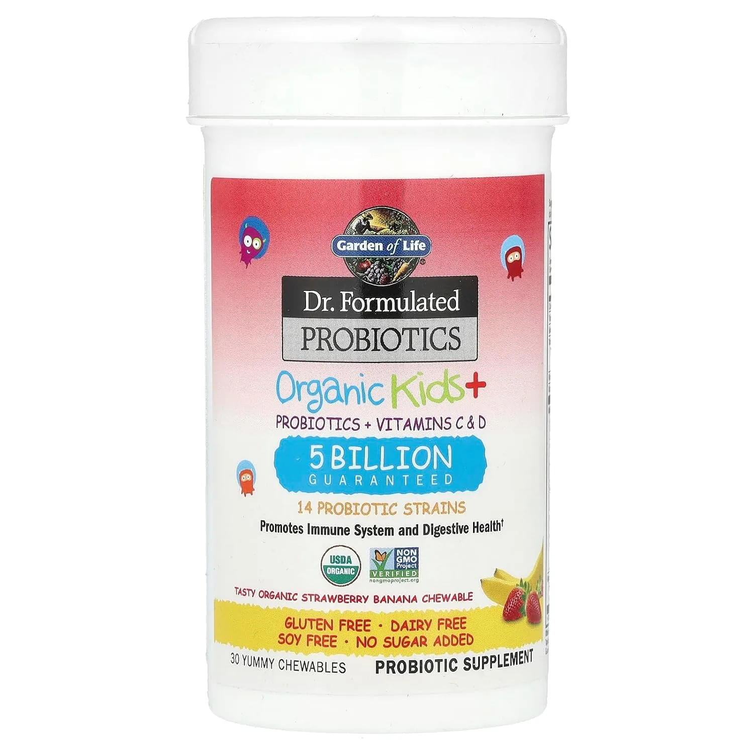 Kids Probiotics + Vitamins C & D, Organic, Strawberry Banana - Image 4