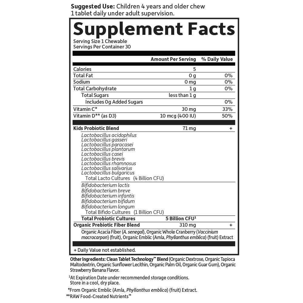 Kids Probiotics + Vitamins C & D, Organic, Strawberry Banana - Image 7
