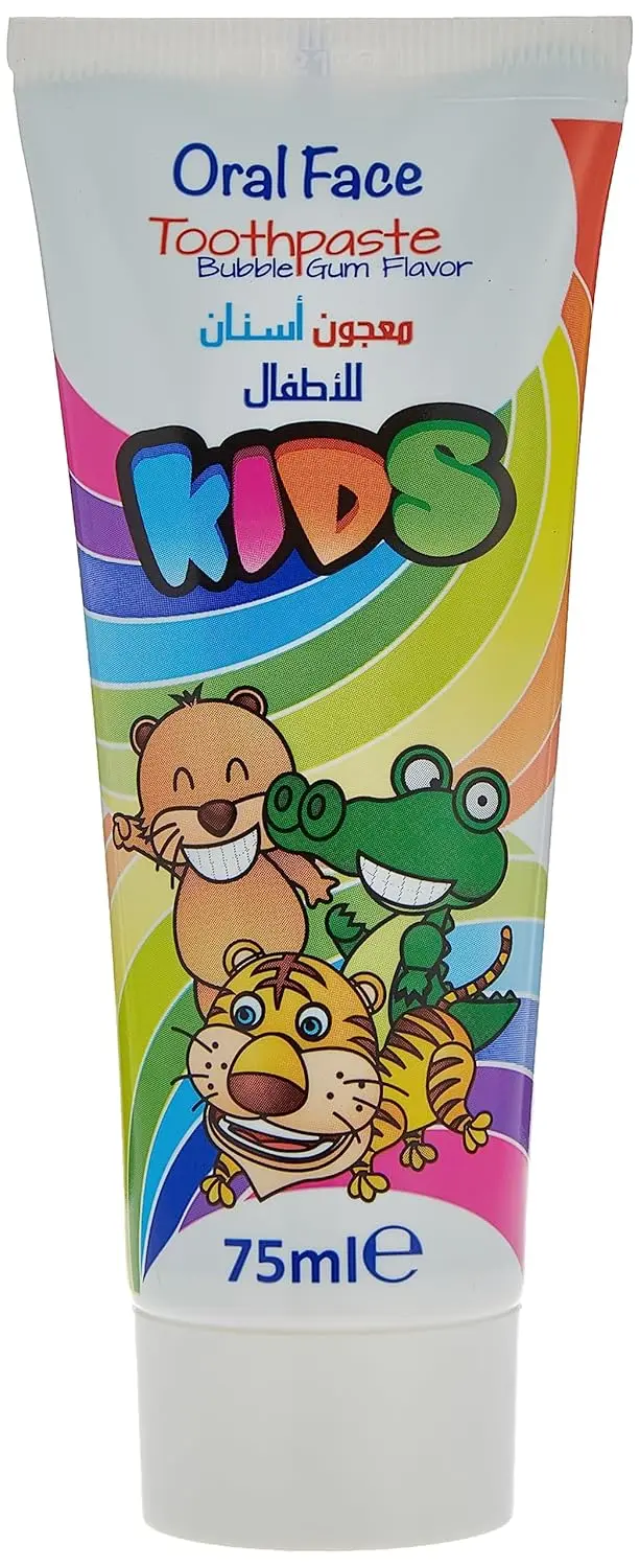 A tube of bubble gum flavored toothpaste designed for kids, promoting healthy oral hygiene.