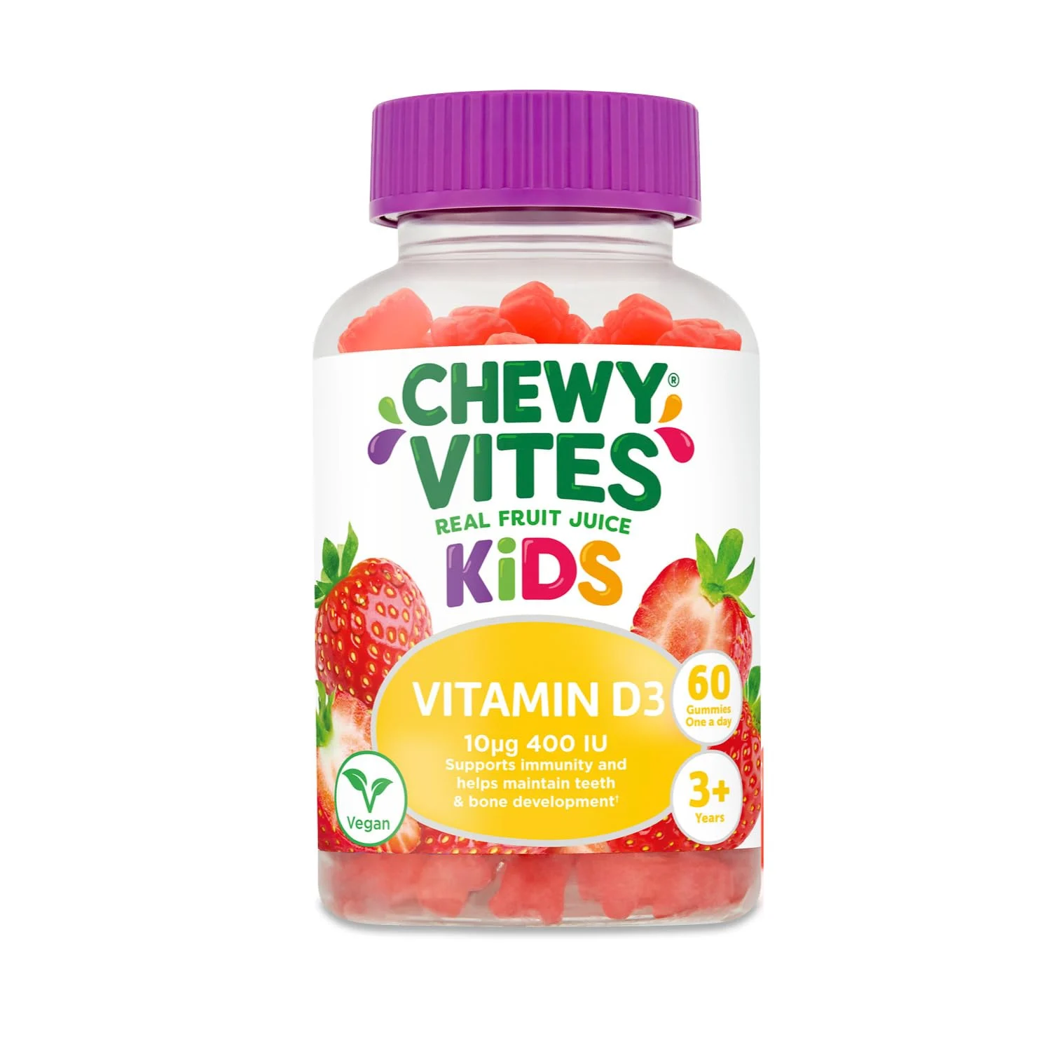 Kids Vit D3 Gummies, High Strength, Vegan, 3+ Years
