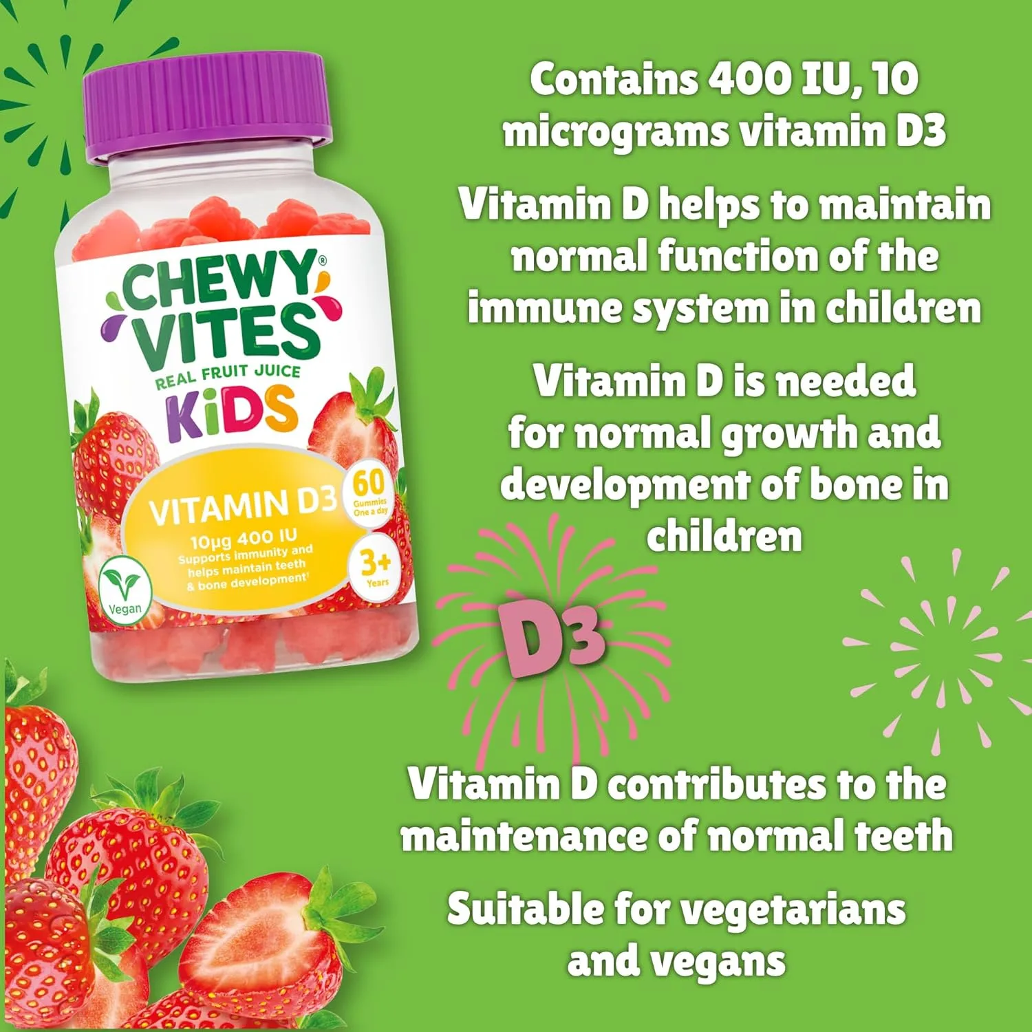Kids Vit D3 Gummies, High Strength, Vegan, 3+ Years - Image 4