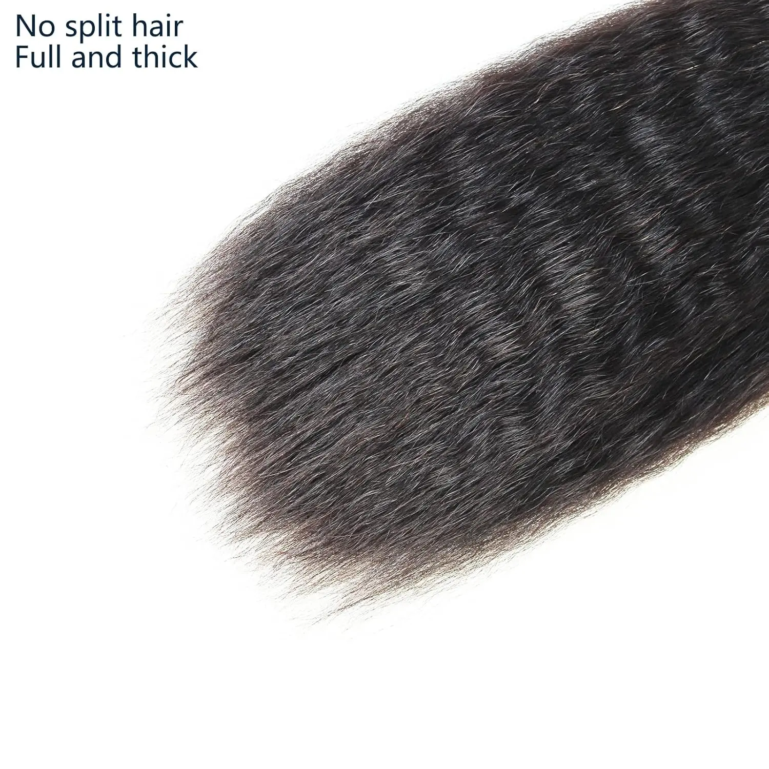 Three bundles of 100% unprocessed Brazilian virgin Remy human hair in a natural black color with a kinky straight texture, perfect for weaving and creating a quick weave hairstyle.