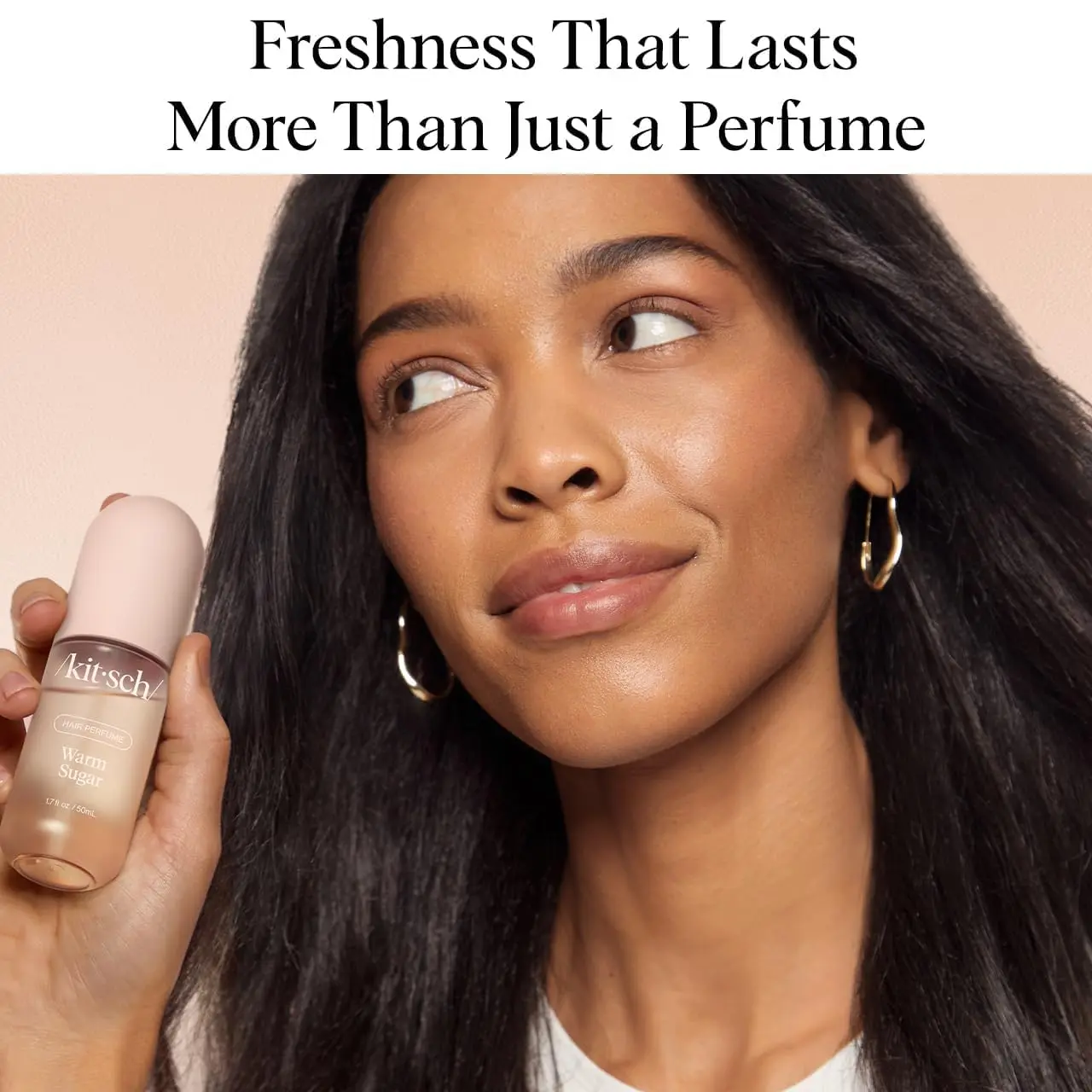 Kitsch Warm Sugar hair perfume is a vanilla-scented mist that eliminates odors and refreshes hair and body with a sweet blend of pink grapefruit and spun sugar.