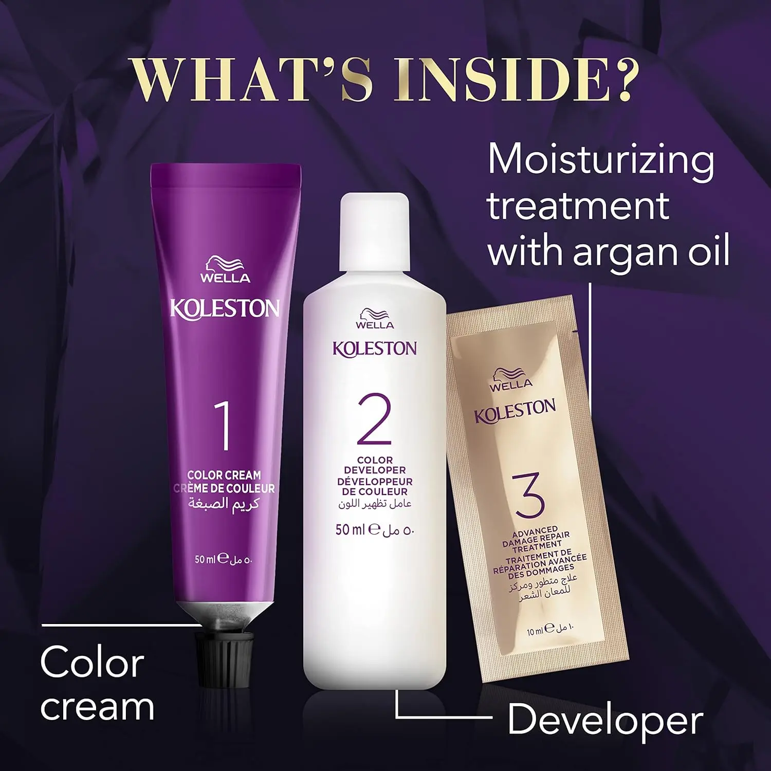 KOLESTON Intense dark brown hair dye delivers expert, long-lasting color with irresistible shine and grey coverage, conditioning hair with oil replacement.