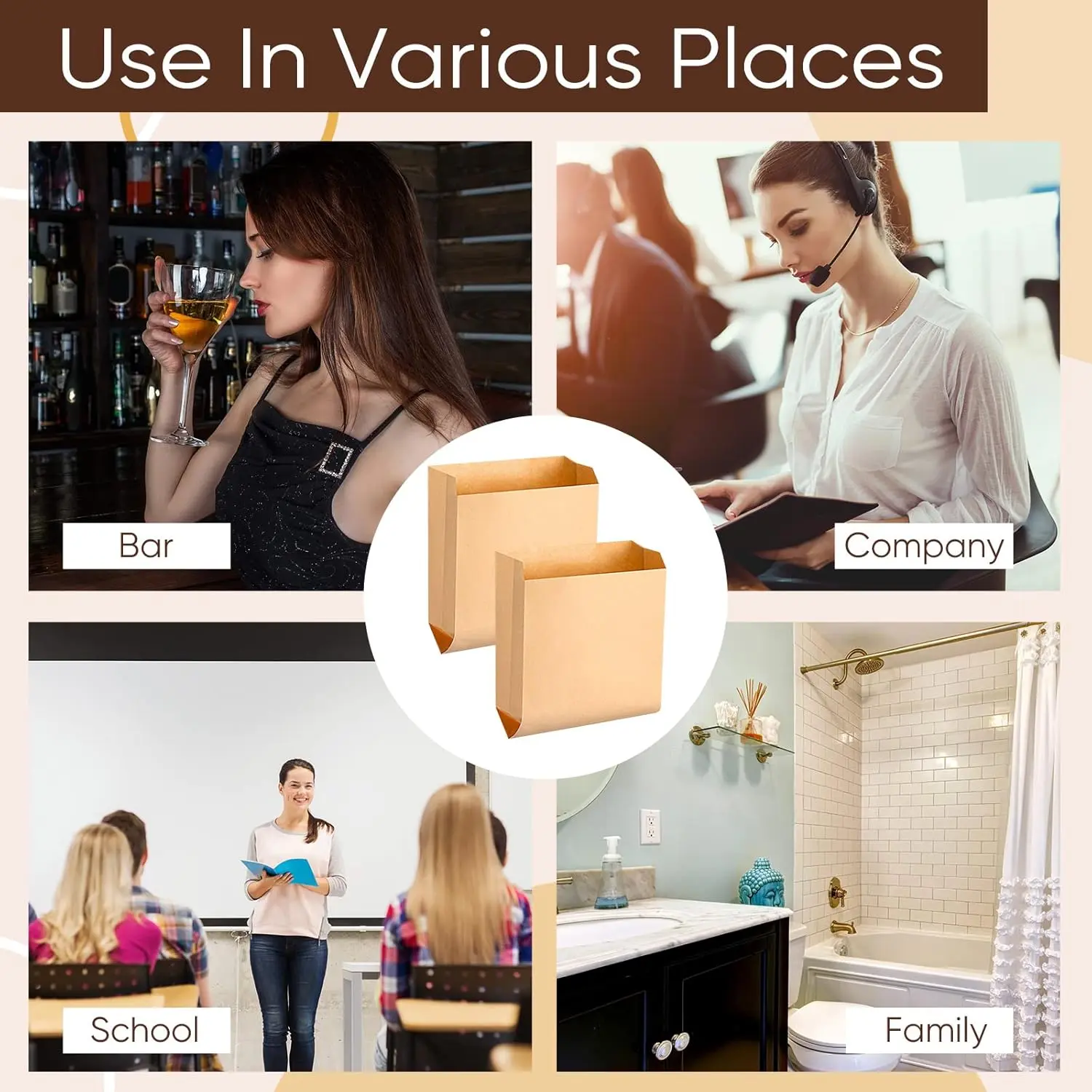 These brown kraft sanitary napkin disposal bags with waxed coating offer reliable, leak-proof protection for feminine hygiene products in restrooms and personal dispensers.
