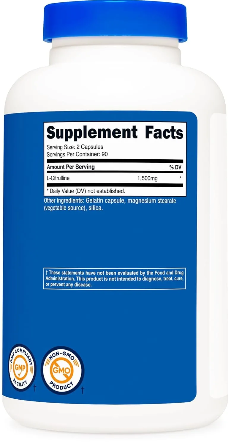 L-Citrulline 1500mg - 180 Capsules, Non-GMO, Gluten Free - Image 5