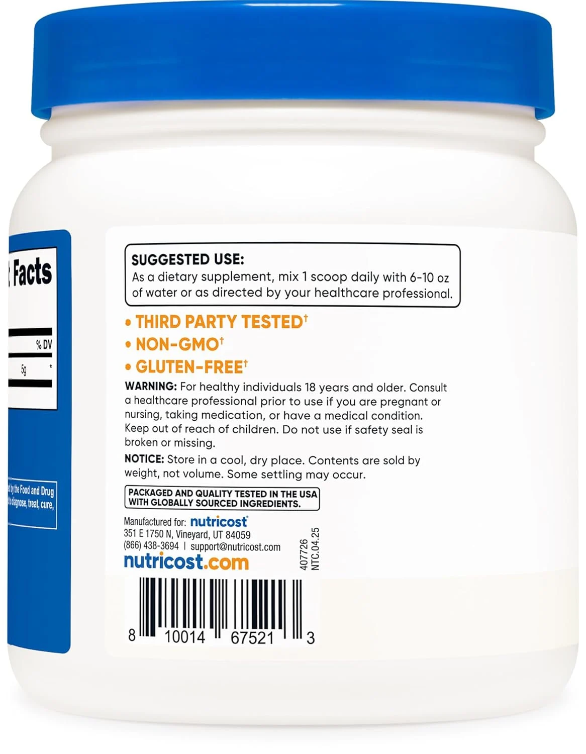 Nutricost L-Glutamine - Gluten Free Non-GMO - 500g - Image 4