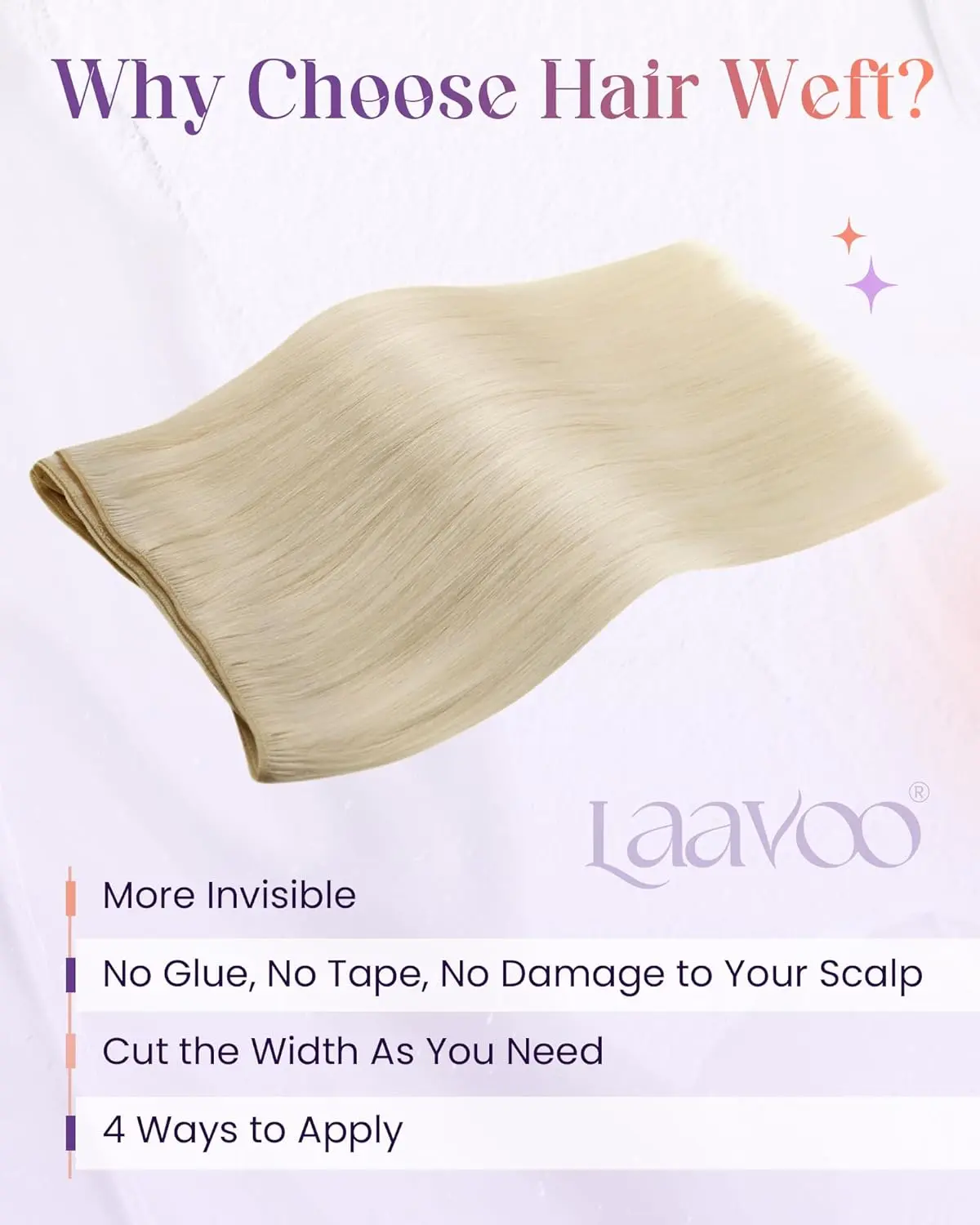 LaaVoo blonde Remy human hair wefts offer a soft, silky straight texture that can be attached with micro beads for a full, natural look.